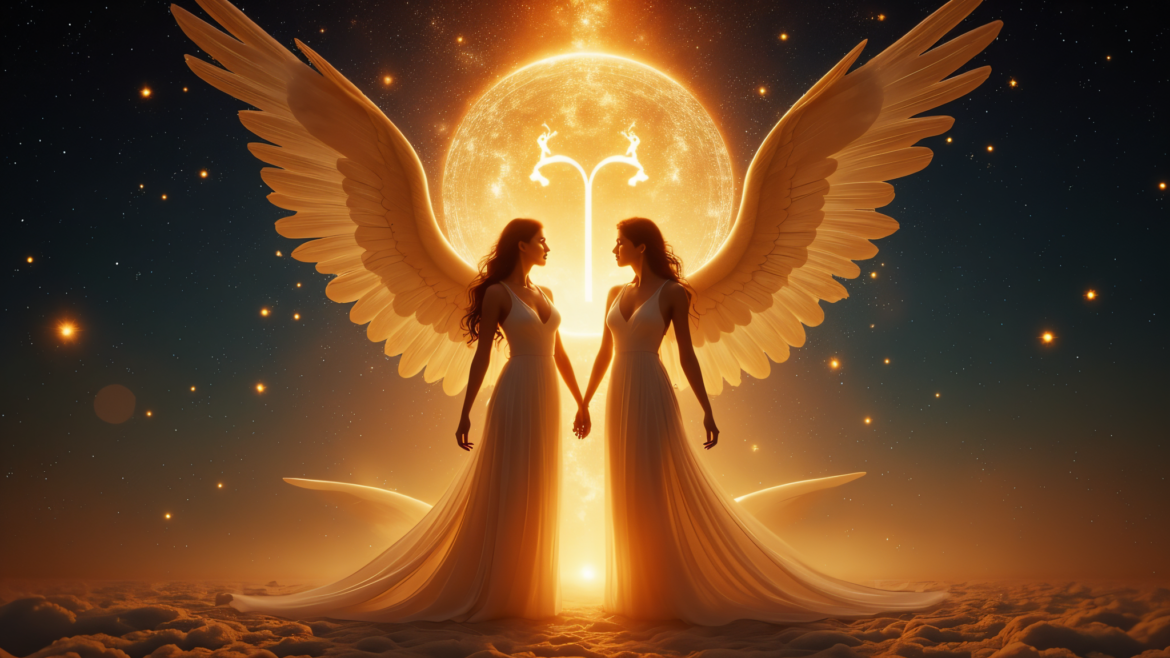 Two figures stand close but distinct, surrounded by soft energy fields and light, symbolizing healthy boundaries and connection. Celestial symbols of Libra and Venus glow above.